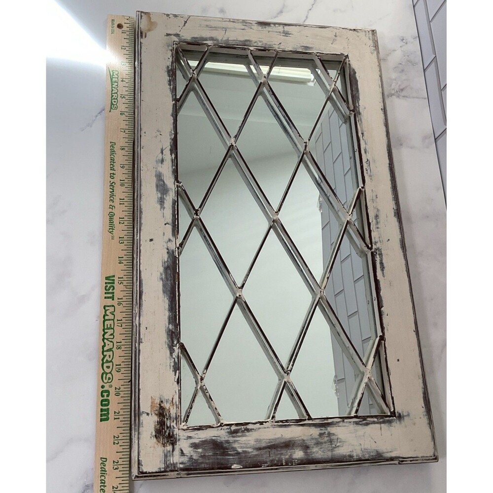 Vintage mirrored diamond window 23.5in x 13.75in